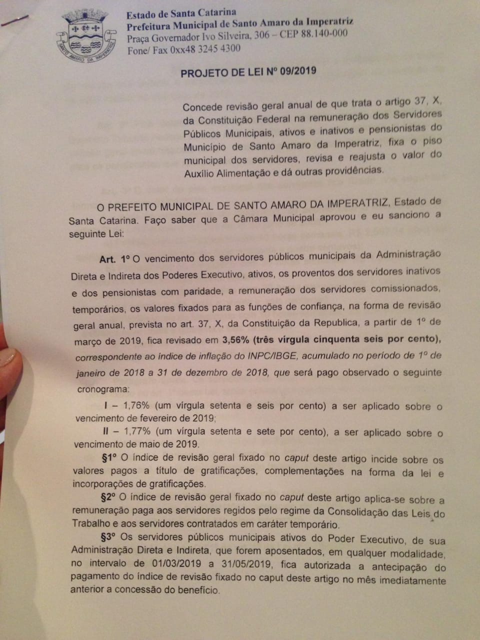 votação data base camará de vereadores Santo Amaro da Imperatriz